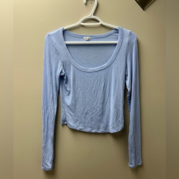 Garage Blue Ribbed Long Sleeve Scoop Neck Top - Picture 1 of 4